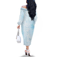 Polynesian Tiare Monstera Baby Blue Family Matching Off The Shoulder Long Sleeve Dress and Hawaiian Shirt Liquid Style LT01 - Polynesian Pride