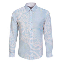 Polynesian Tiare Monstera Baby Blue Family Matching Off Shoulder Maxi Dress and Hawaiian Shirt Liquid Style LT01 Dad's Shirt - Long Sleeve Blue - Polynesian Pride