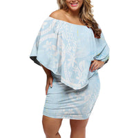 Polynesian Tiare Monstera Baby Blue Family Matching Off Shoulder Short Dress and Hawaiian Shirt Liquid Style LT01 Mom's Dress Blue - Polynesian Pride