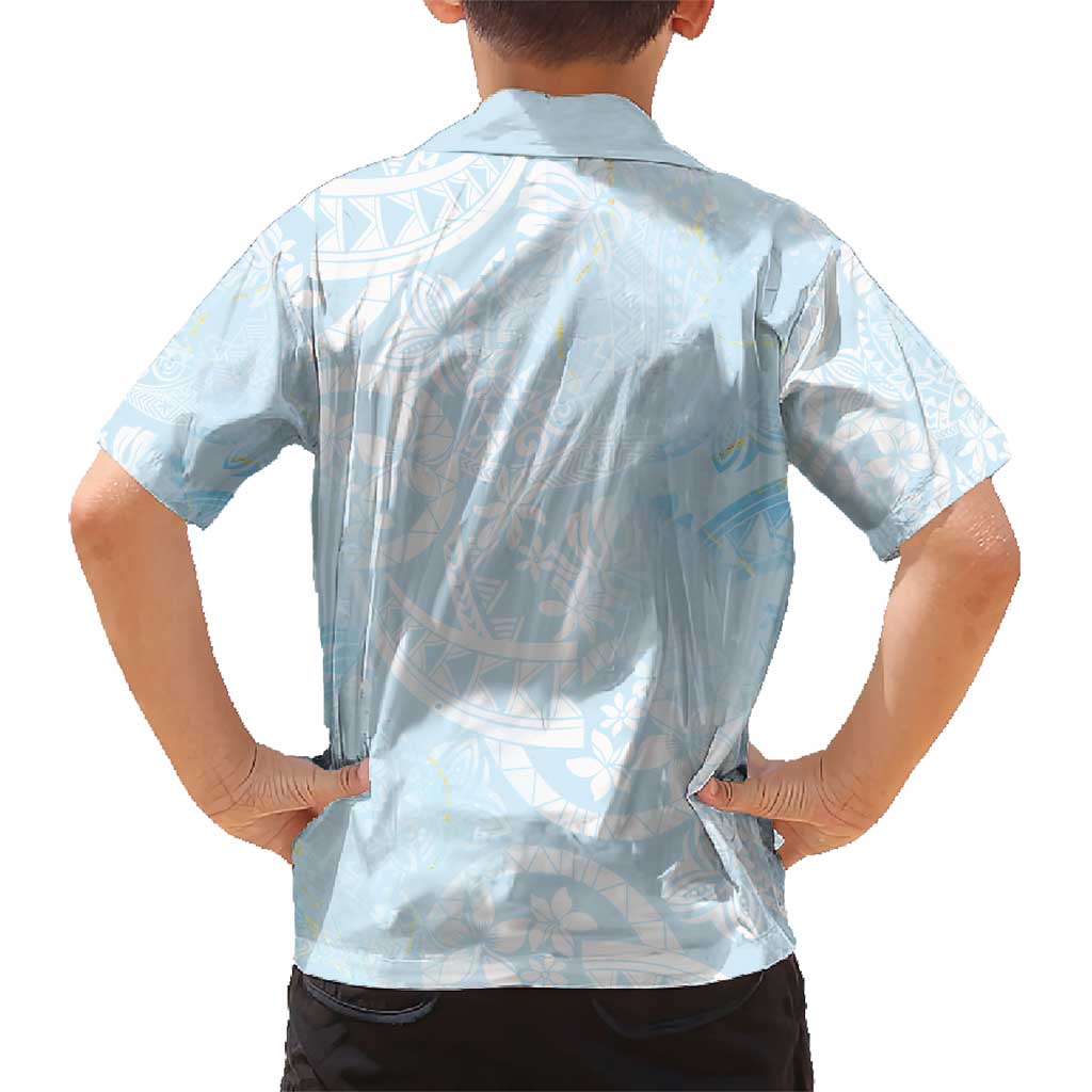 Polynesian Tiare Monstera Baby Blue Family Matching Short Sleeve Bodycon Dress and Hawaiian Shirt Liquid Style LT01 - Polynesian Pride