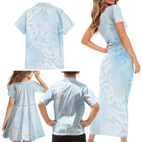 Polynesian Tiare Monstera Baby Blue Family Matching Short Sleeve Bodycon Dress and Hawaiian Shirt Liquid Style LT01 - Polynesian Pride