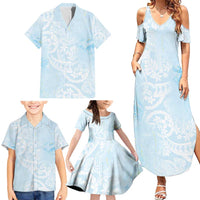 Polynesian Tiare Monstera Baby Blue Family Matching Summer Maxi Dress and Hawaiian Shirt Liquid Style LT01 - Polynesian Pride