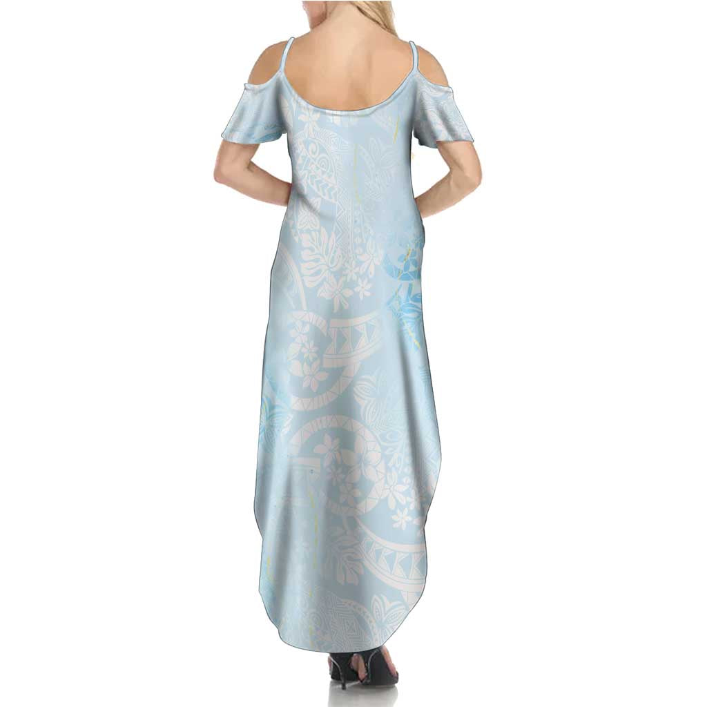 Polynesian Tiare Monstera Baby Blue Family Matching Summer Maxi Dress and Hawaiian Shirt Liquid Style LT01 - Polynesian Pride