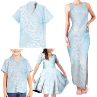 Polynesian Tiare Monstera Baby Blue Family Matching Tank Maxi Dress and Hawaiian Shirt Liquid Style LT01 - Polynesian Pride