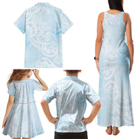 Polynesian Tiare Monstera Baby Blue Family Matching Tank Maxi Dress and Hawaiian Shirt Liquid Style LT01 - Polynesian Pride