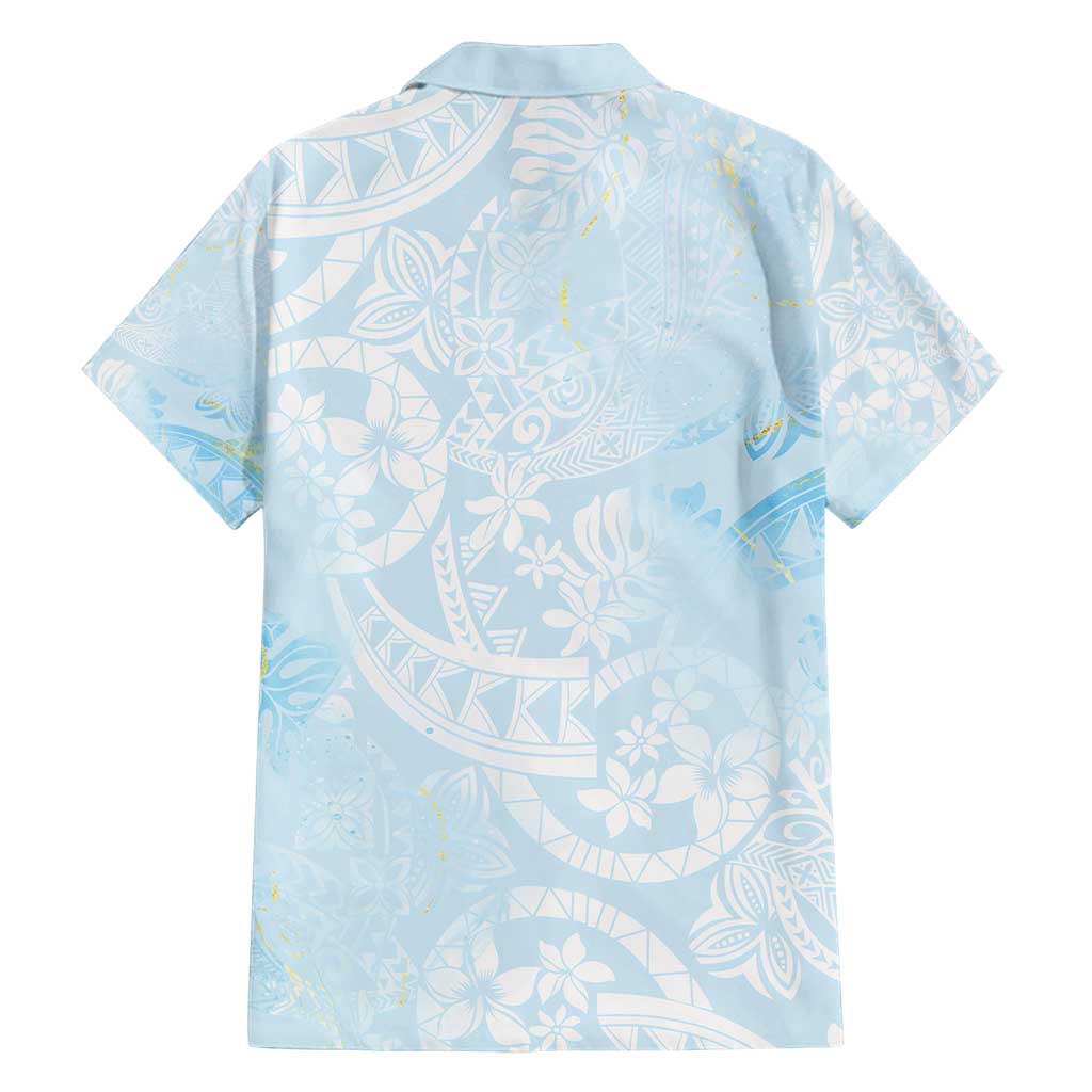 Polynesian Tiare Monstera Baby Blue Family Matching Tank Maxi Dress and Hawaiian Shirt Liquid Style LT01 - Polynesian Pride