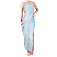 Polynesian Tiare Monstera Baby Blue Family Matching Tank Maxi Dress and Hawaiian Shirt Liquid Style LT01 Mom's Dress Blue - Polynesian Pride