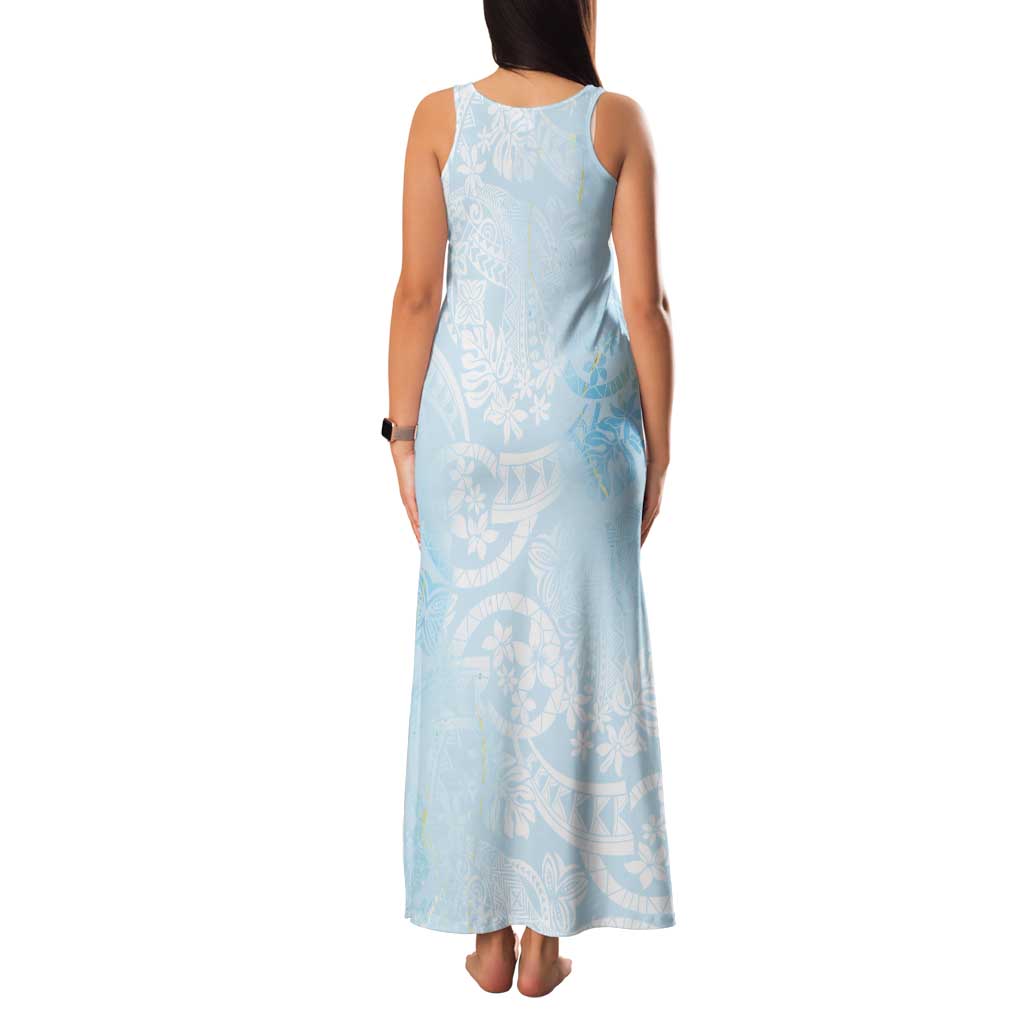 Polynesian Tiare Monstera Baby Blue Family Matching Tank Maxi Dress and Hawaiian Shirt Liquid Style LT01 - Polynesian Pride