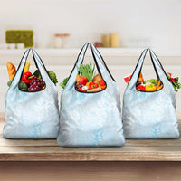 Polynesian Tiare Monstera Baby Blue Grocery Bag Liquid Style LT01 3-pack One Size Blue - Polynesian Pride