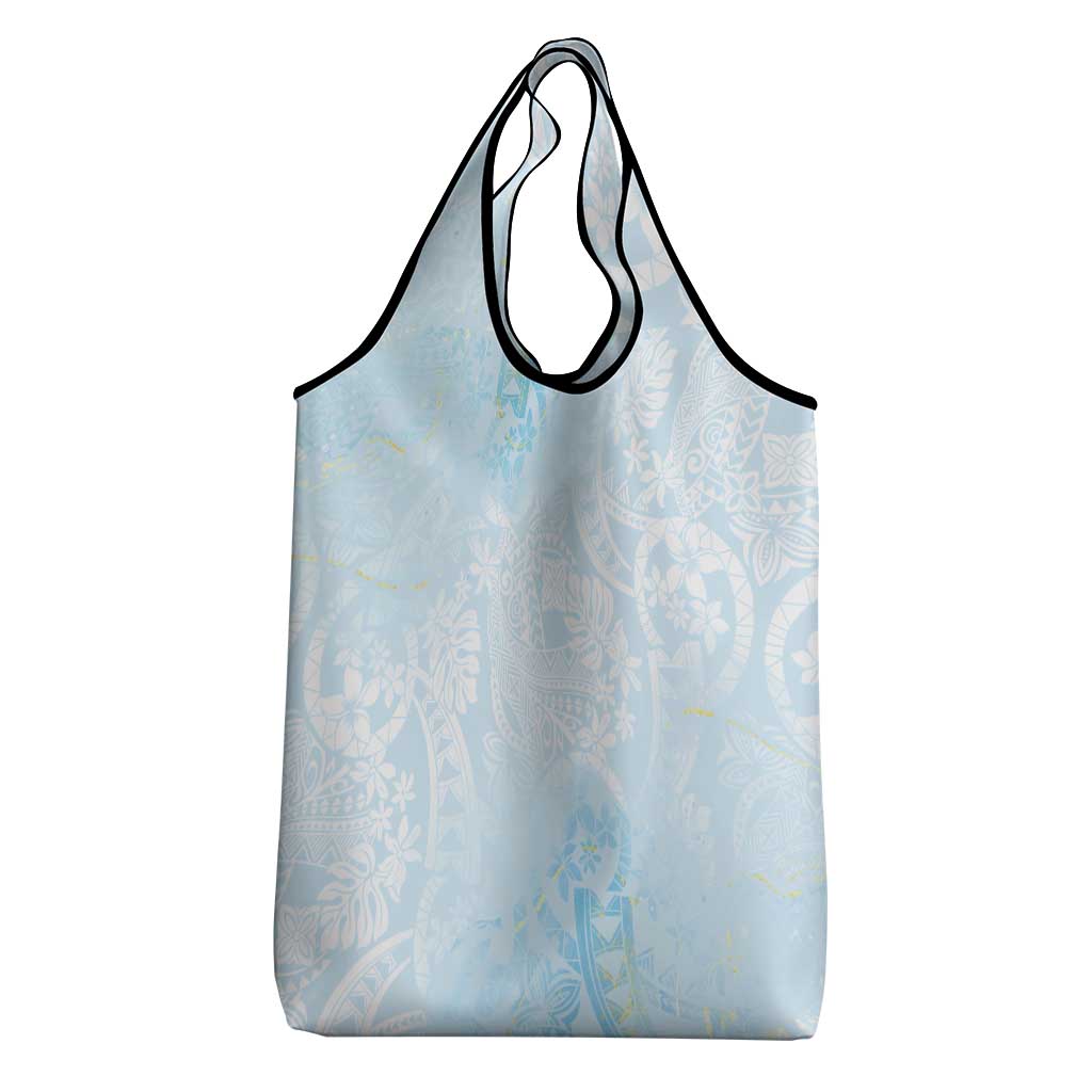 Polynesian Tiare Monstera Baby Blue Grocery Bag Liquid Style LT01 - Polynesian Pride