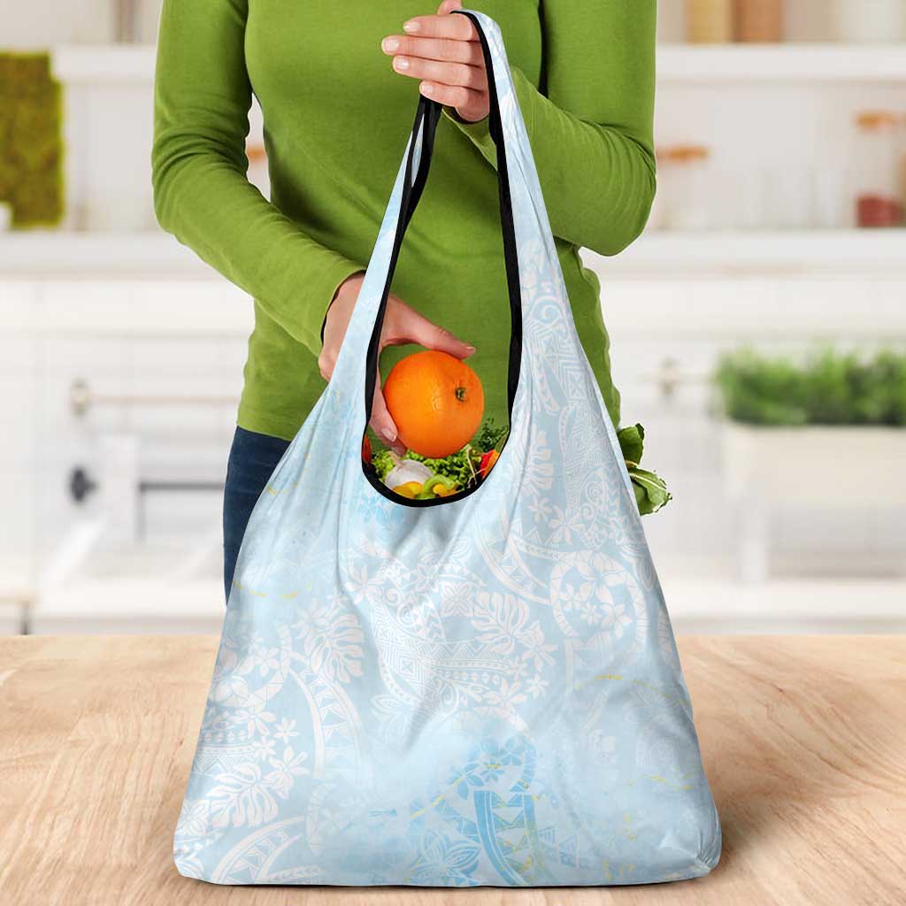Polynesian Tiare Monstera Baby Blue Grocery Bag Liquid Style LT01 - Polynesian Pride