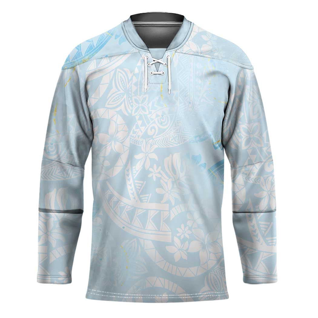 Polynesian Tiare Monstera Baby Blue Hockey Jersey Liquid Style LT01 Unisex Blue - Polynesian Pride