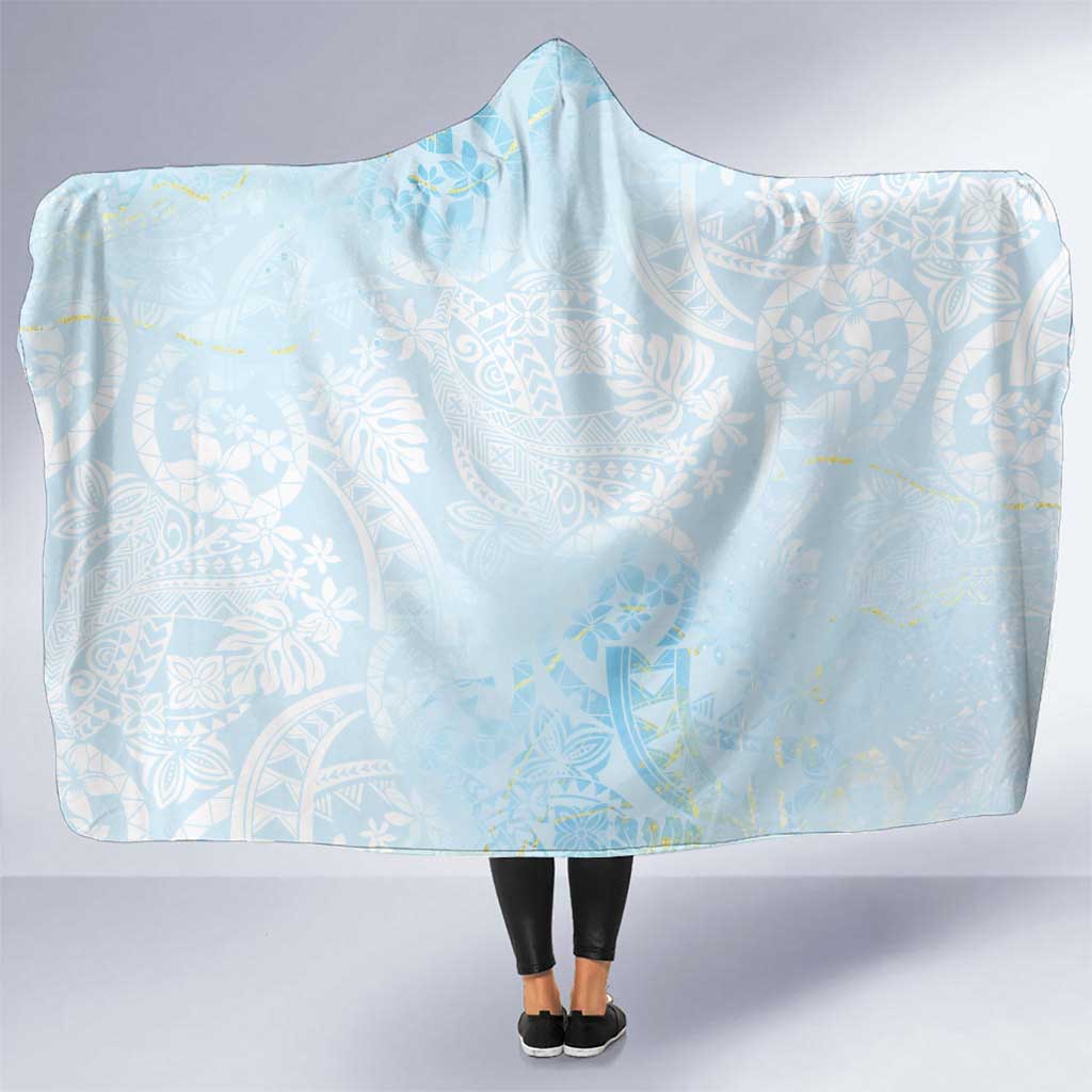 Polynesian Tiare Monstera Baby Blue Hooded Blanket Liquid Style LT01 One Size Blue - Polynesian Pride