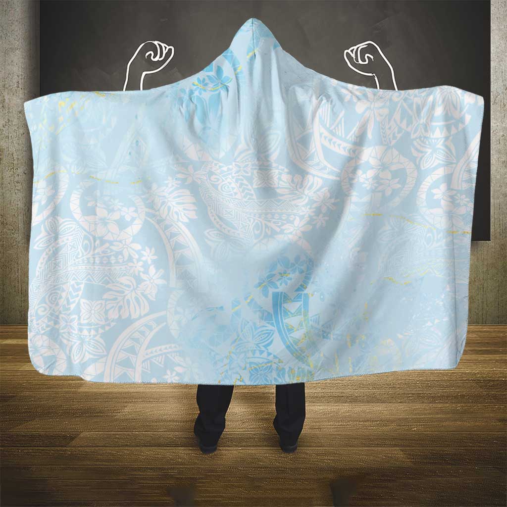 Polynesian Tiare Monstera Baby Blue Hooded Blanket Liquid Style LT01 - Polynesian Pride