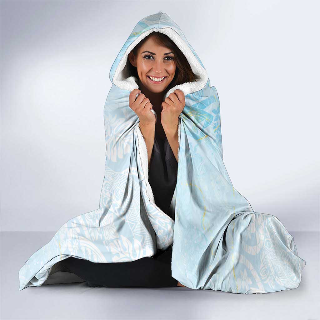 Polynesian Tiare Monstera Baby Blue Hooded Blanket Liquid Style LT01 - Polynesian Pride