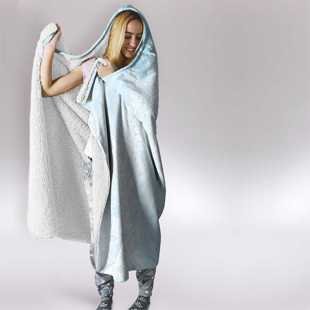 Polynesian Tiare Monstera Baby Blue Hooded Blanket Liquid Style LT01 - Polynesian Pride