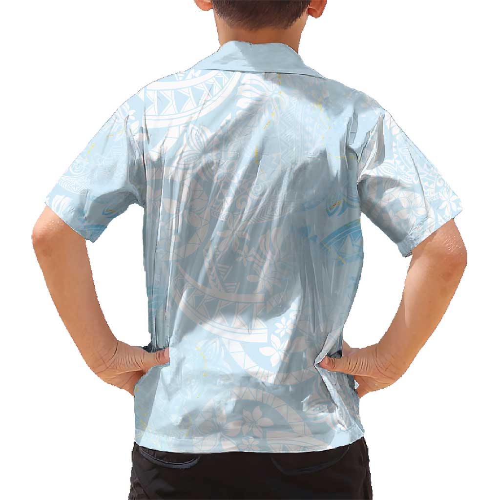 Polynesian Tiare Monstera Baby Blue Kid Hawaiian Shirt Liquid Style - Polynesian Pride
