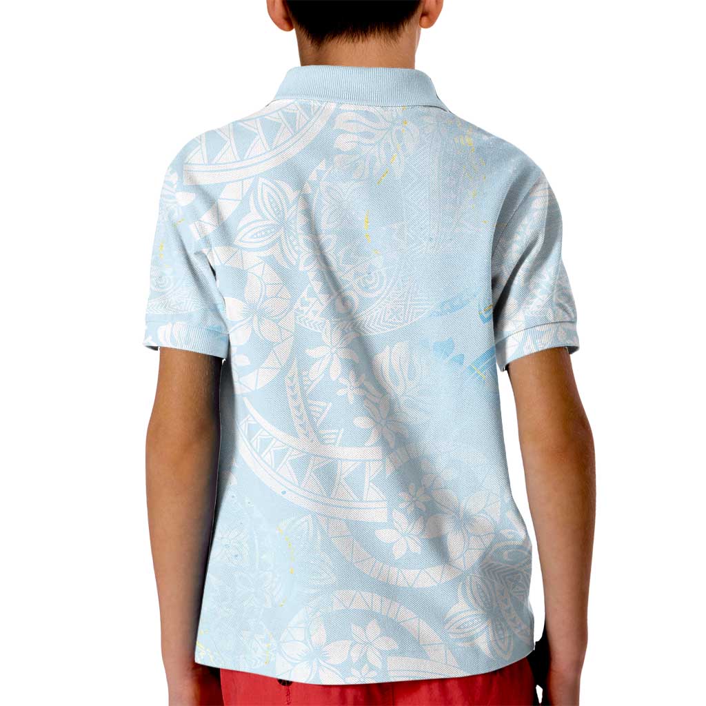 Polynesian Tiare Monstera Baby Blue Kid Polo Shirt Liquid Style - Polynesian Pride
