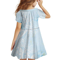 Polynesian Tiare Monstera Baby Blue Kid Short Sleeve Dress Liquid Style LT01 - Polynesian Pride