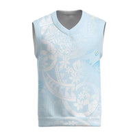 Polynesian Tiare Monstera Baby Blue Christmas Knitted V-Neck Vest Liquid Style LT01 Blue - Polynesian Pride