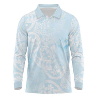 Polynesian Tiare Monstera Baby Blue Long Sleeve Polo Shirt Liquid Style LT01 Blue - Polynesian Pride
