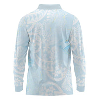Polynesian Tiare Monstera Baby Blue Long Sleeve Polo Shirt Liquid Style LT01 - Polynesian Pride