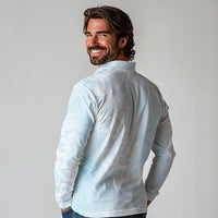 Polynesian Tiare Monstera Baby Blue Long Sleeve Polo Shirt Liquid Style LT01 - Polynesian Pride