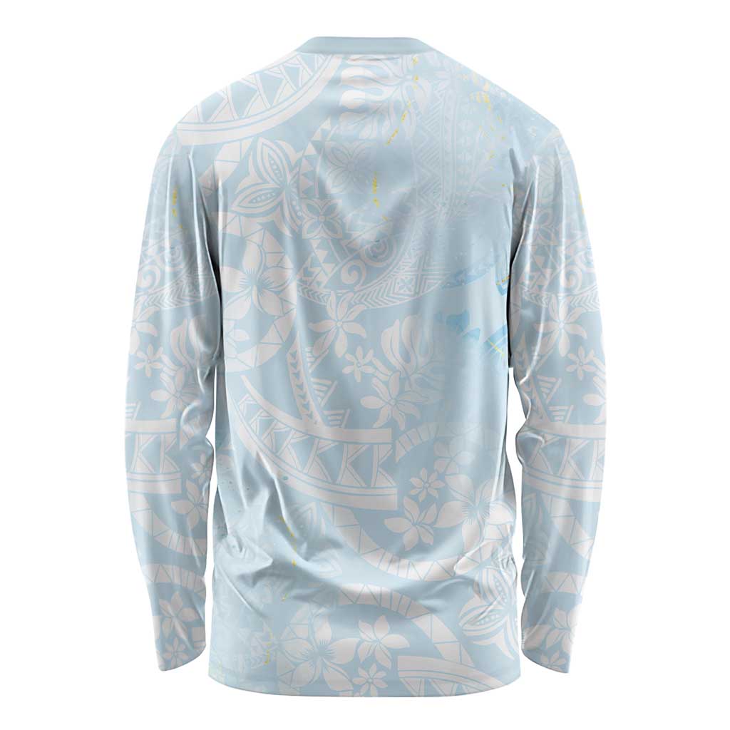 Polynesian Tiare Monstera Baby Blue Long Sleeve Shirt Liquid Style LT01 - Polynesian Pride