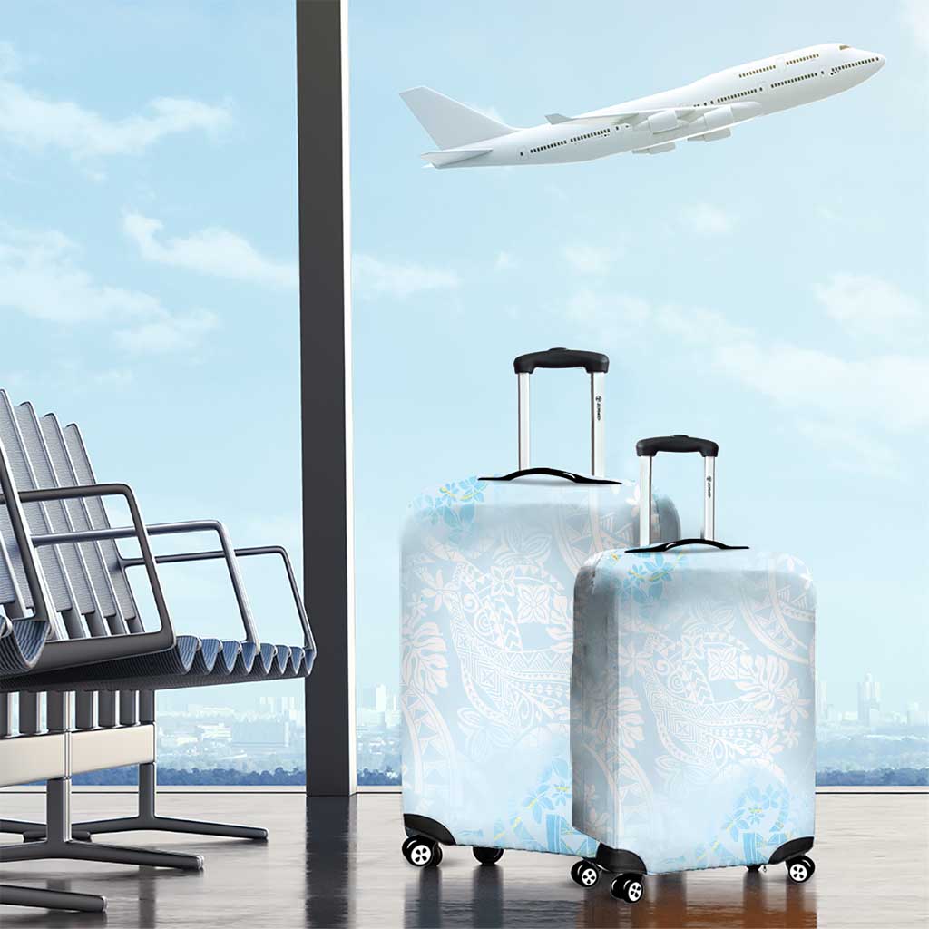 Polynesian Tiare Monstera Baby Blue Luggage Cover Liquid Style - Polynesian Pride