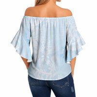Polynesian Tiare Monstera Baby Blue Off Shoulder Wrap Waist Top Liquid Style LT01 - Polynesian Pride