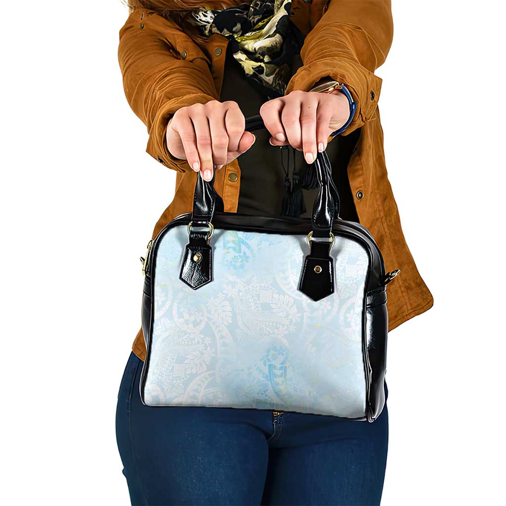 Polynesian Tiare Monstera Baby Blue Shoulder Handbag Liquid Style - Polynesian Pride