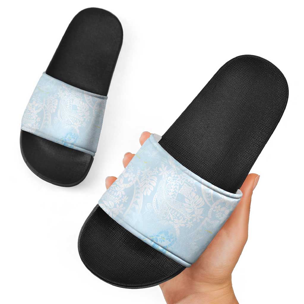 Polynesian Tiare Monstera Baby Blue Slide Sandals Liquid Style - Polynesian Pride