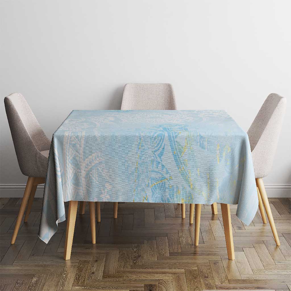 Polynesian Tiare Monstera Baby Blue Tablecloth Liquid Style - Polynesian Pride