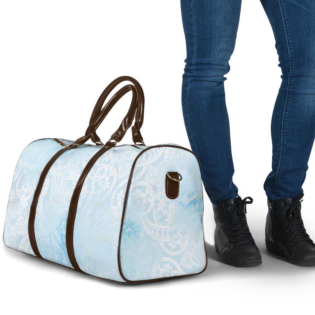 Polynesian Tiare Monstera Baby Blue Travel Bag Liquid Style - Polynesian Pride
