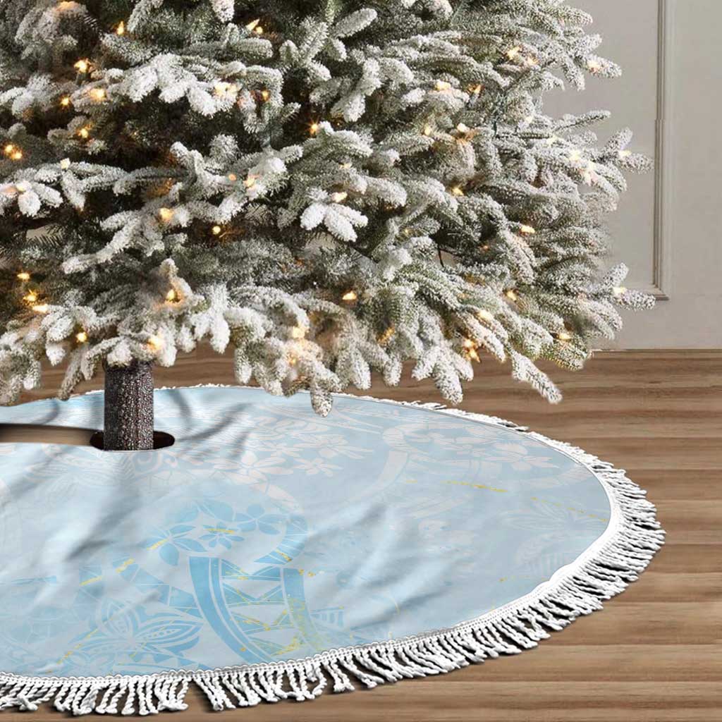 Polynesian Tiare Monstera Baby Blue Tree Skirt Liquid Style - Polynesian Pride