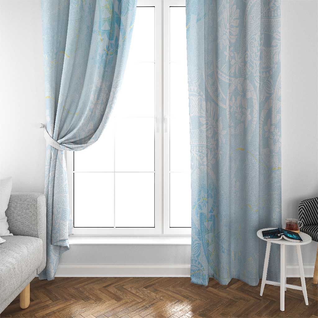 Polynesian Tiare Monstera Baby Blue Window Curtain Liquid Style - Polynesian Pride