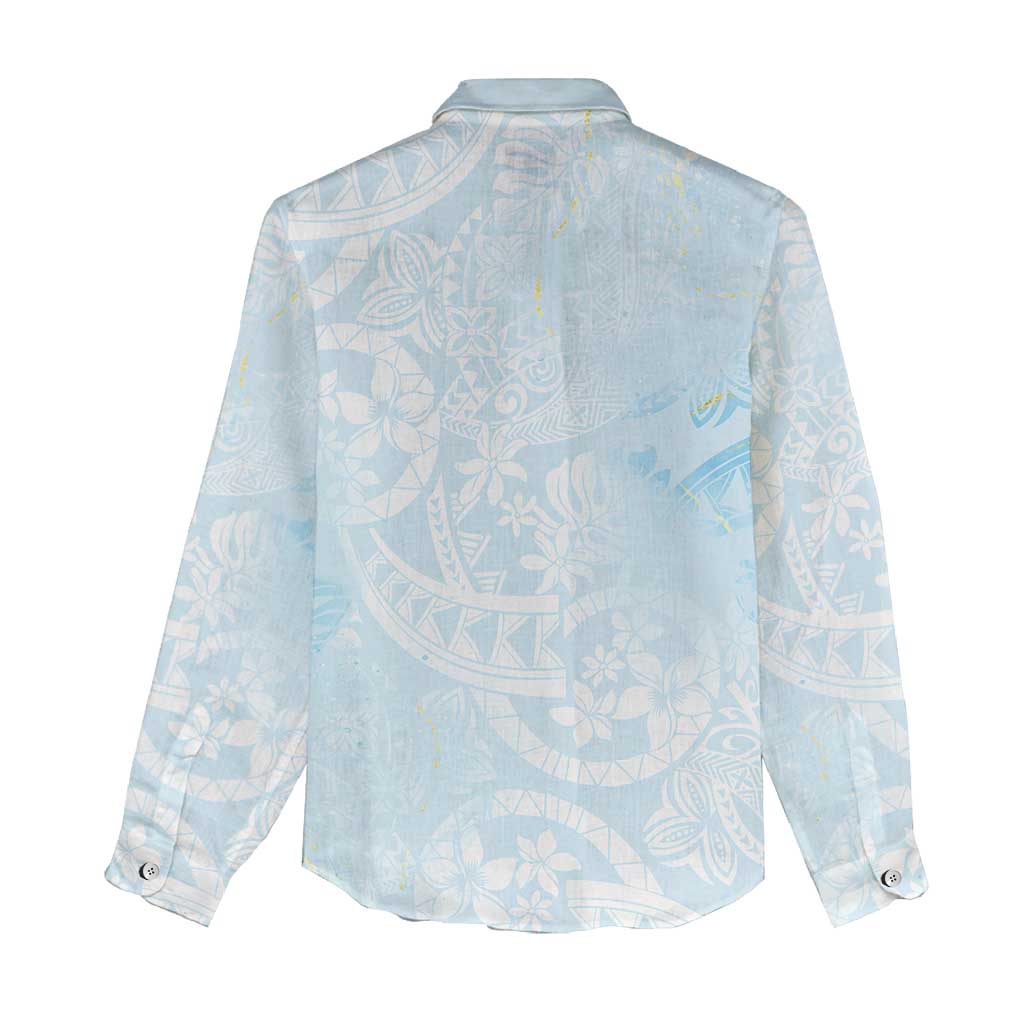 Polynesian Tiare Monstera Baby Blue Women Casual Shirt Liquid Style - Polynesian Pride