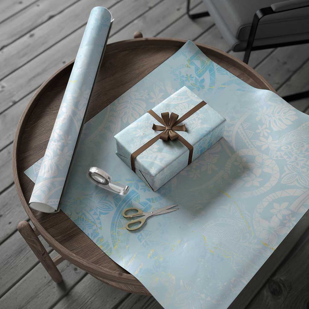 Polynesian Tiare Monstera Baby Blue Wrapping Paper Liquid Style - Polynesian Pride