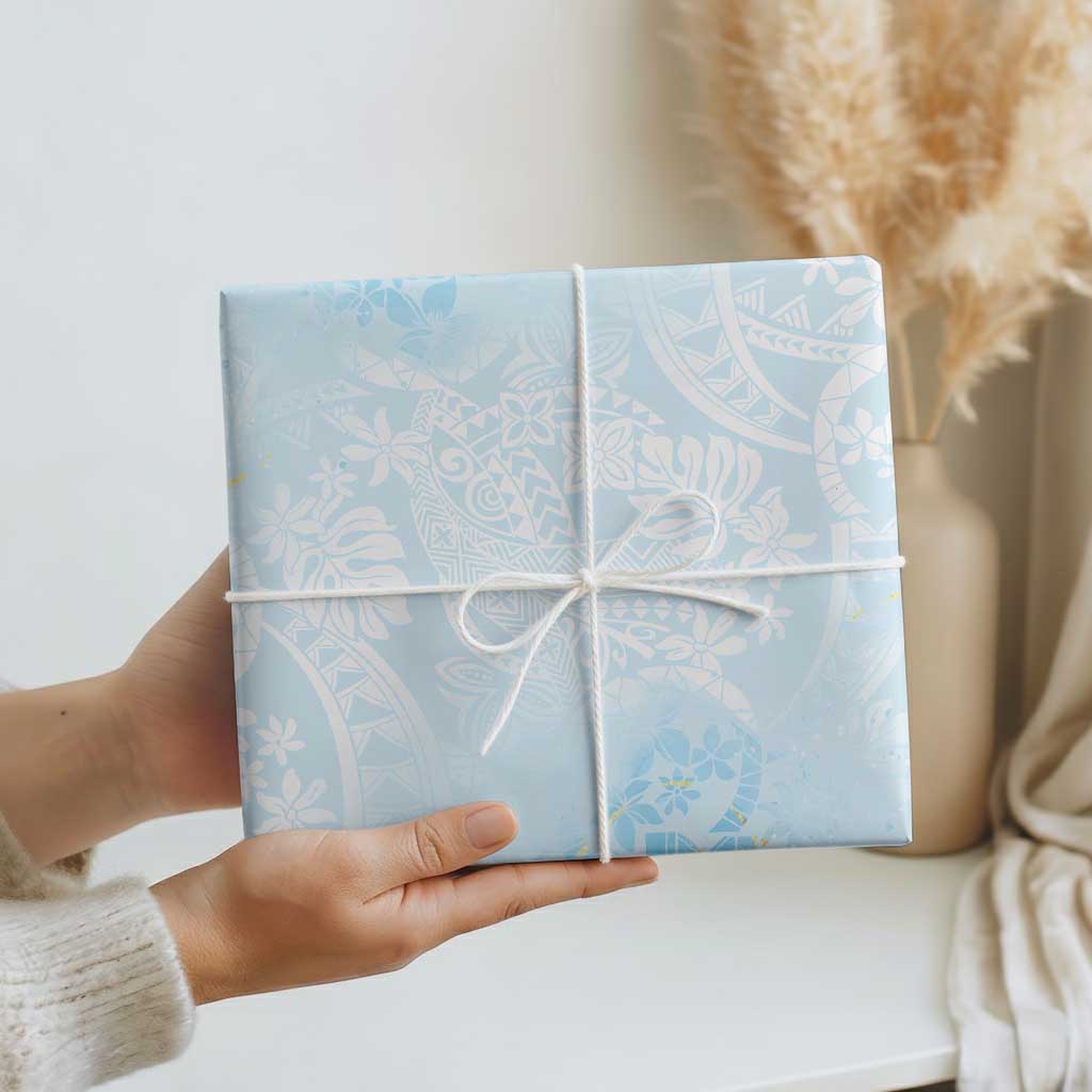 Polynesian Tiare Monstera Baby Blue Wrapping Paper Liquid Style - Polynesian Pride
