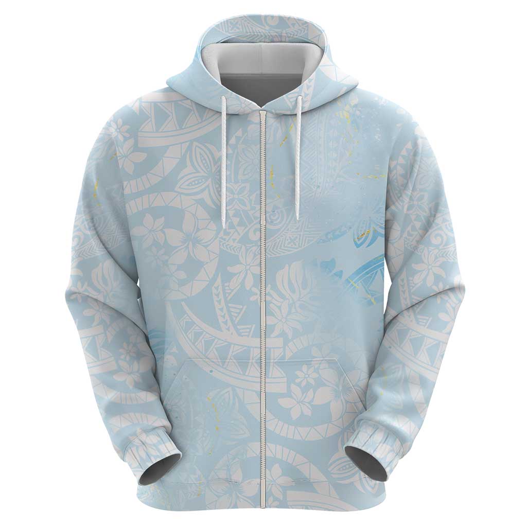 Polynesian Tiare Monstera Baby Blue Zip Hoodie Liquid Style LT01 - Polynesian Pride
