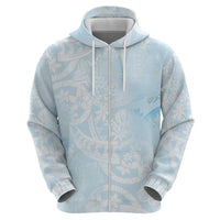 Polynesian Tiare Monstera Baby Blue Zip Hoodie Liquid Style LT01 - Polynesian Pride