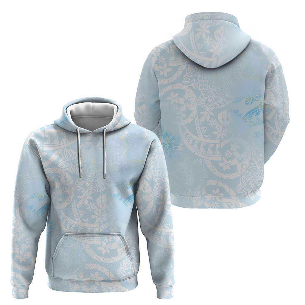 Polynesian Tiare Monstera Baby Blue Zip Hoodie Liquid Style LT01 - Polynesian Pride