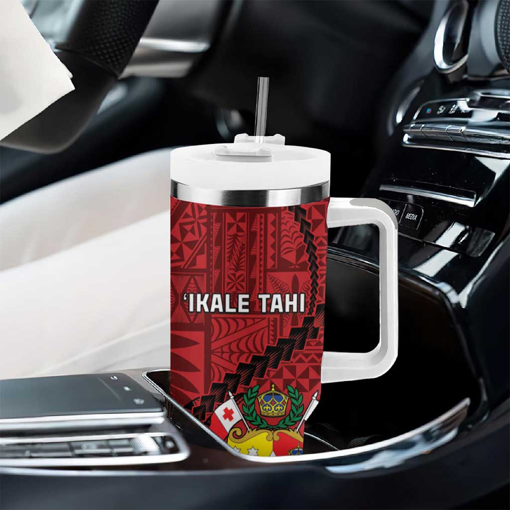 Tonga Rugby Tumbler With Handle Tongan Ngatu Pattern Black Version