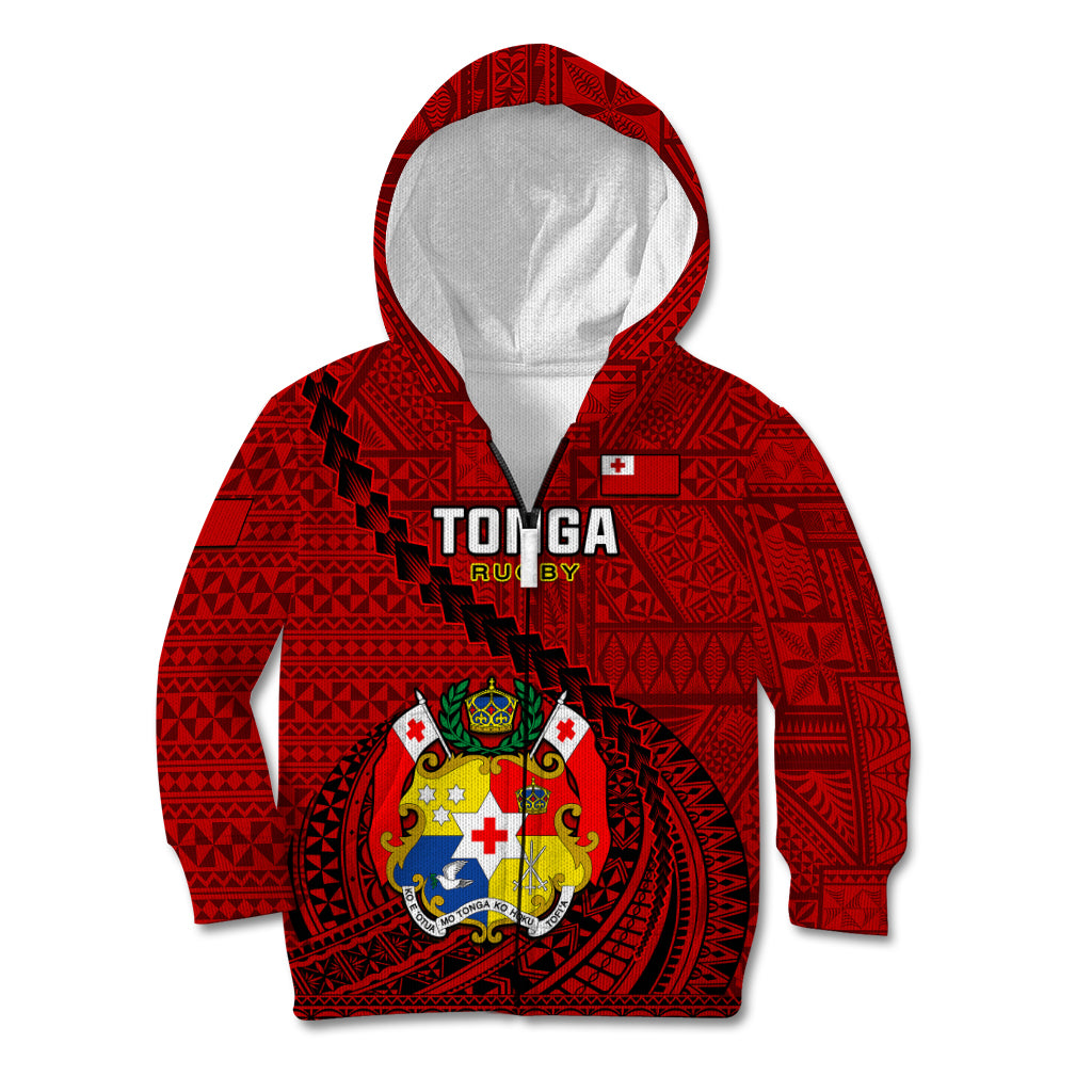Custom Tonga Rugby Kid Hoodie Tongan Ngatu Pattern Black Version LT01 - Polynesian Pride