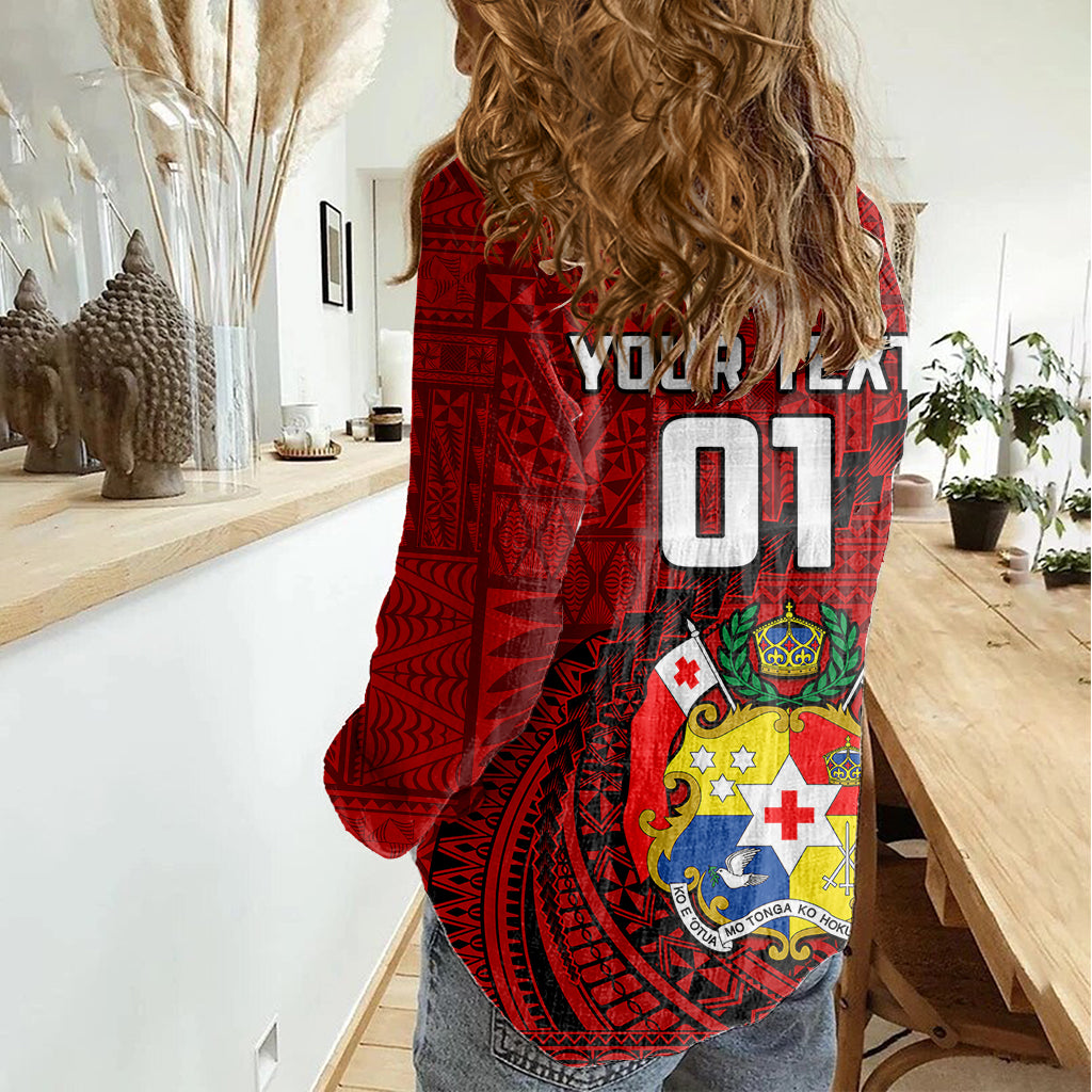 Custom Tonga Rugby Women Casual Shirt Tongan Ngatu Pattern Black Version LT01 - Polynesian Pride