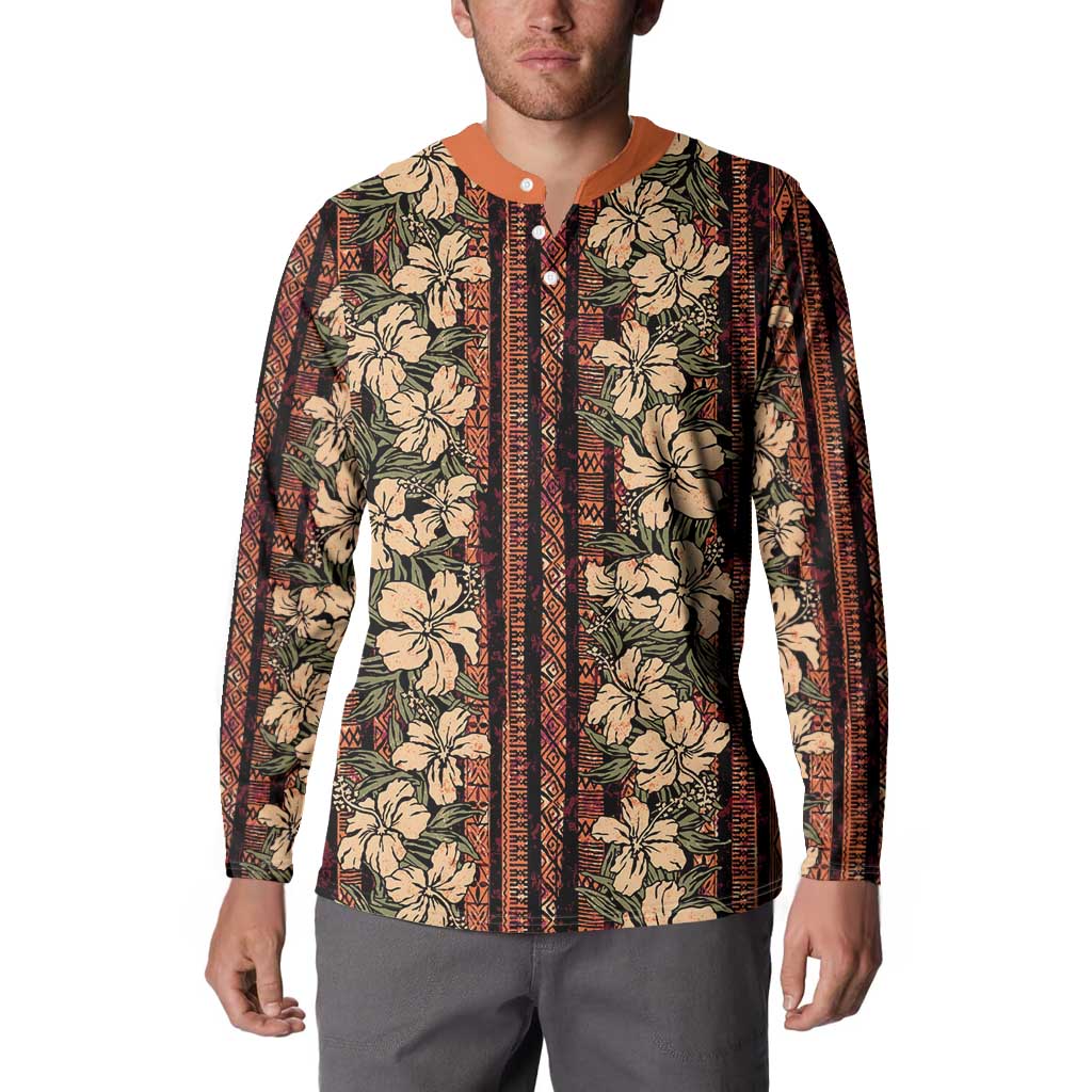 Hawaii Hibiscus Button Sweatshirt Retro Style - Polynesian Pride
