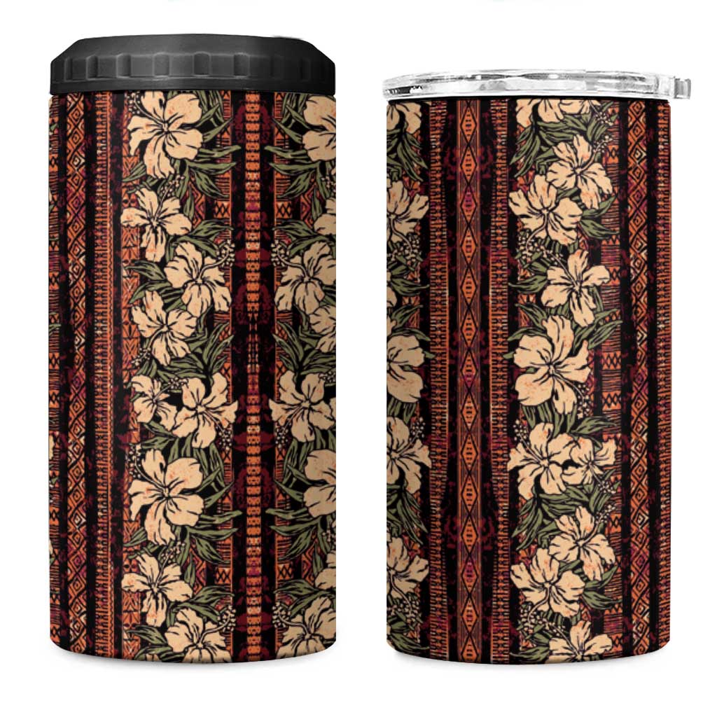Hawaii Hibiscus 4 in 1 Can Cooler Tumbler Retro Style LT01 One Size: 16 oz Brown - Polynesian Pride