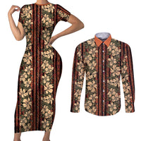 Hawaii Hibiscus Couples Matching Short Sleeve Bodycon Dress and Long Sleeve Button Shirt Retro Style - Polynesian Pride