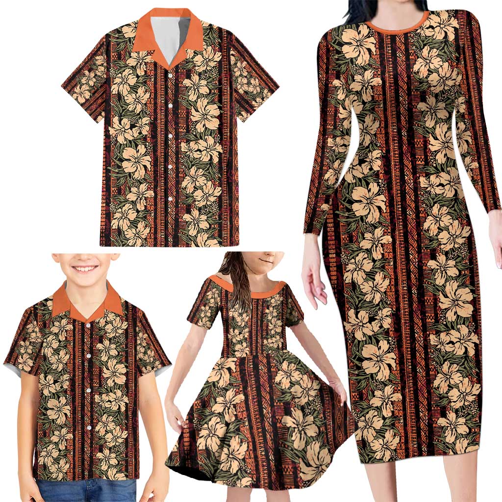 Hawaii Hibiscus Family Matching Long Sleeve Bodycon Dress and Hawaiian Shirt Retro Style LT01 - Polynesian Pride