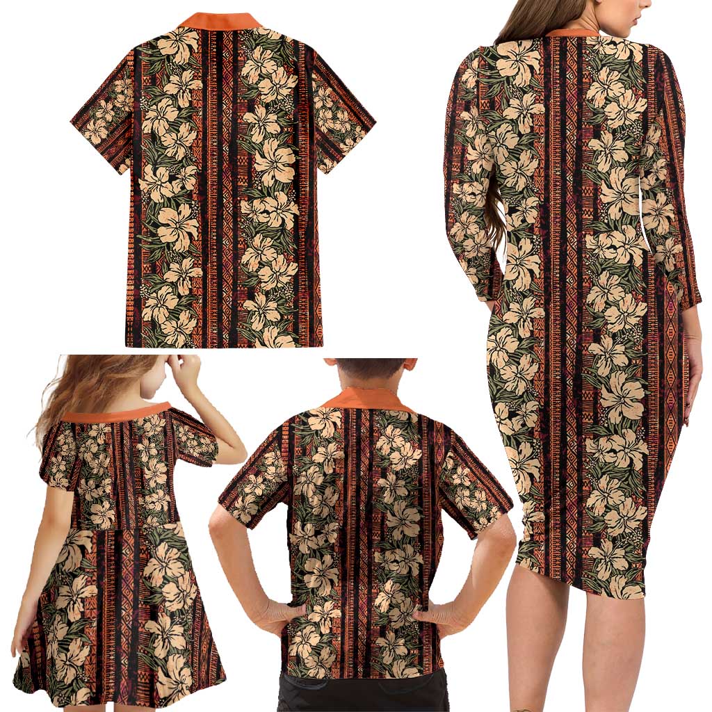 Hawaii Hibiscus Family Matching Long Sleeve Bodycon Dress and Hawaiian Shirt Retro Style LT01 - Polynesian Pride